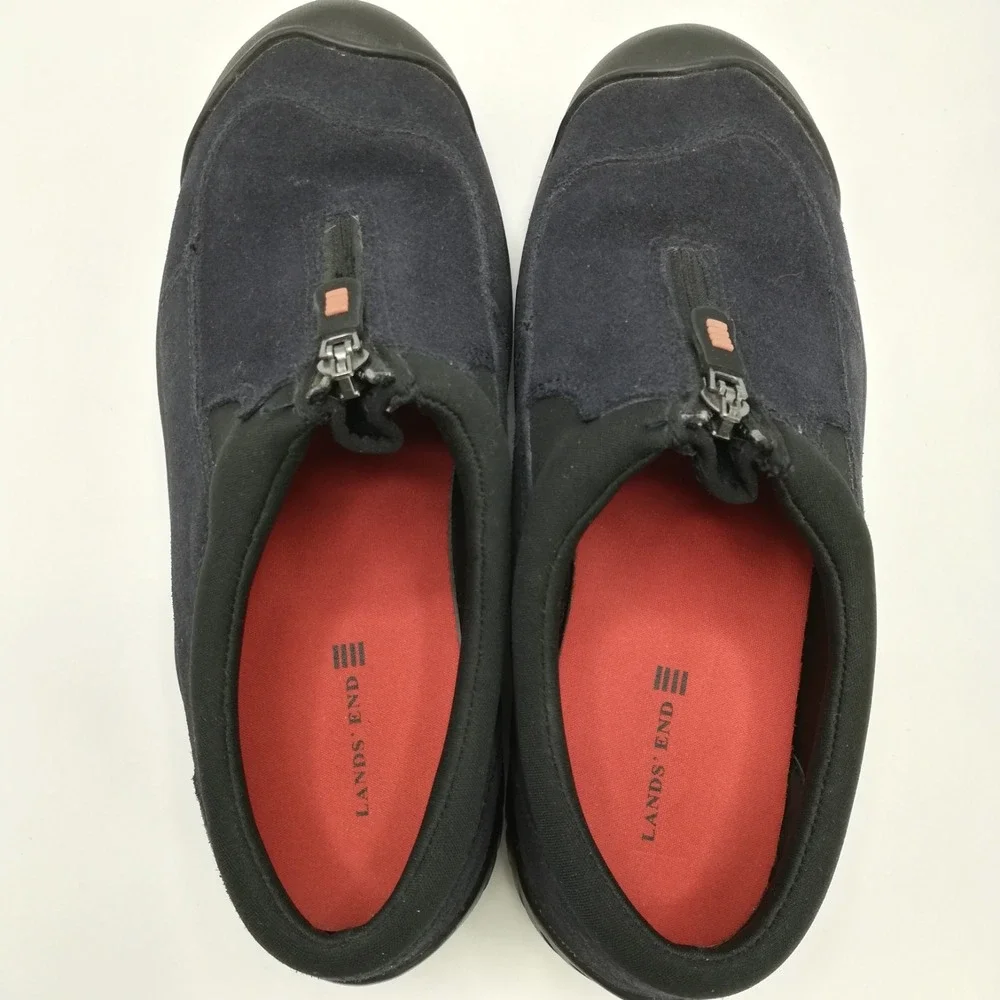 Lands End Shoes Womens Loafers All Weather Navy Suede Leather Slip On Zipper 6